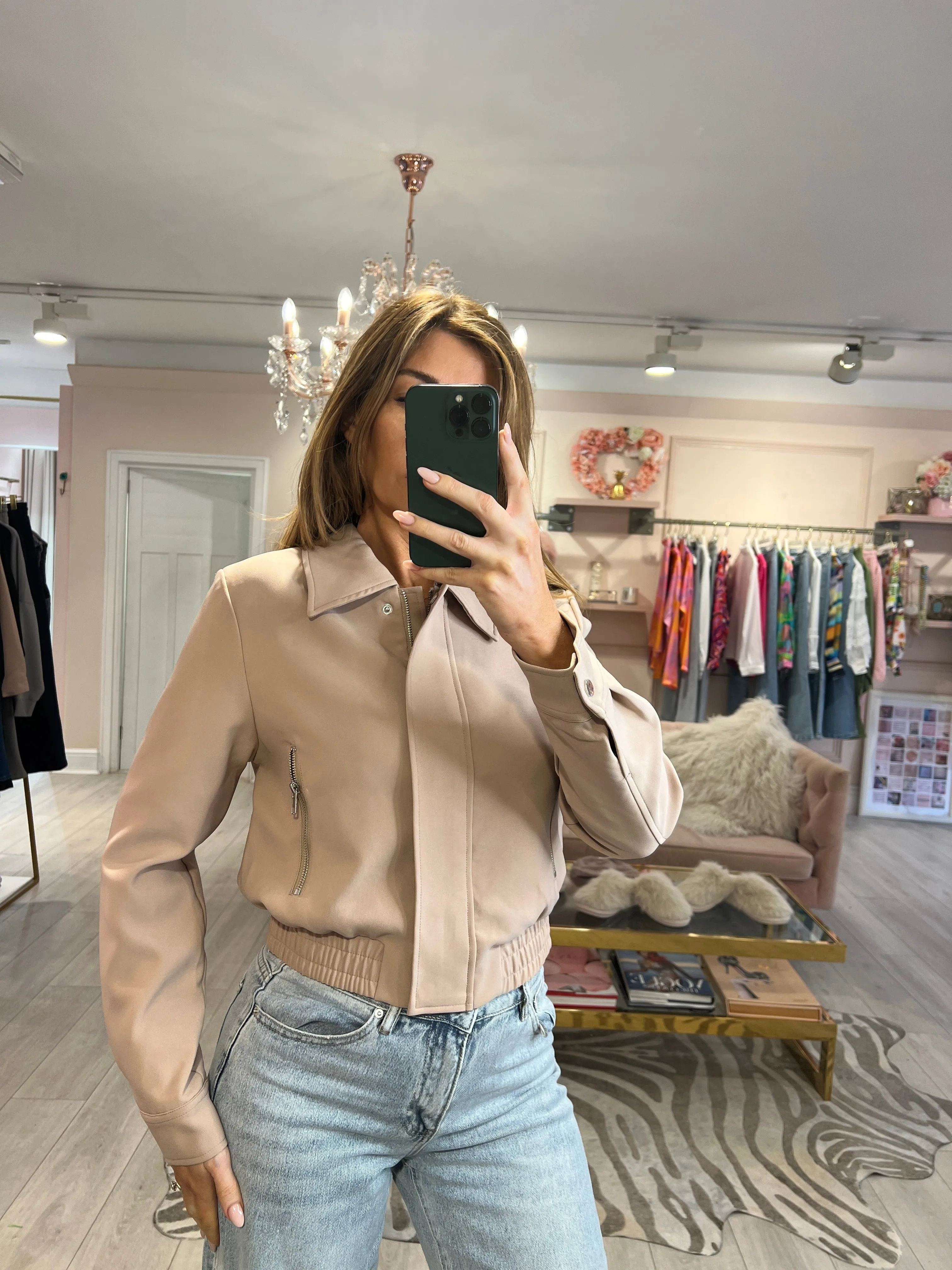 MILEY CROPPED ZIP BOMBER TAN