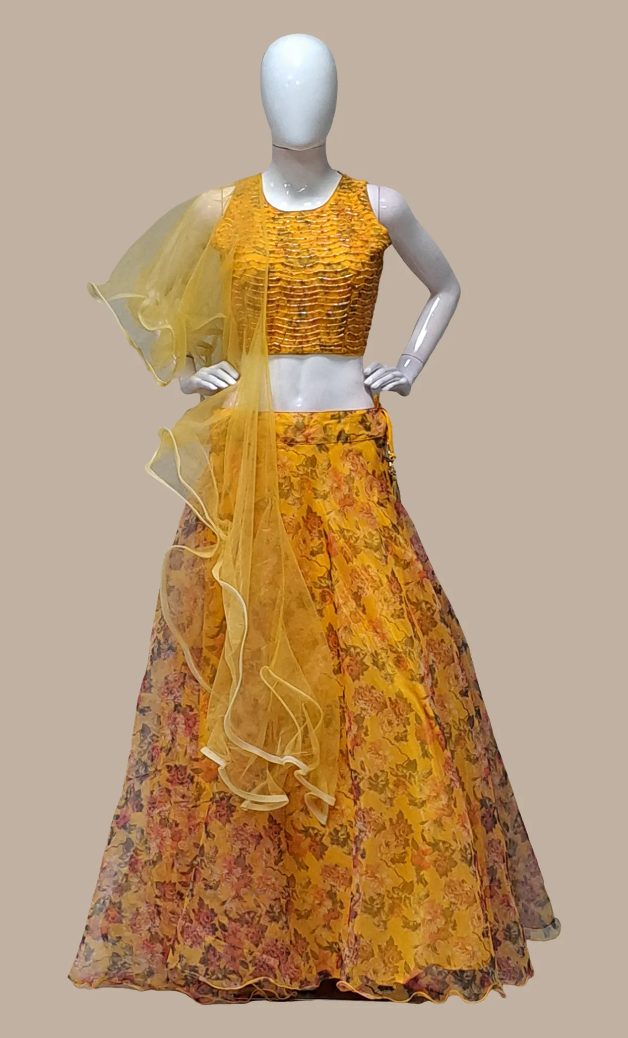 Mustard Embroidered Choli Set