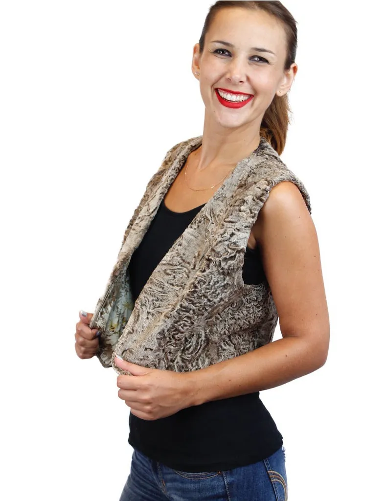 NATURAL GOLDEN RUSSIAN BROADTAIL FUR SHORT WOMEN'S VEST