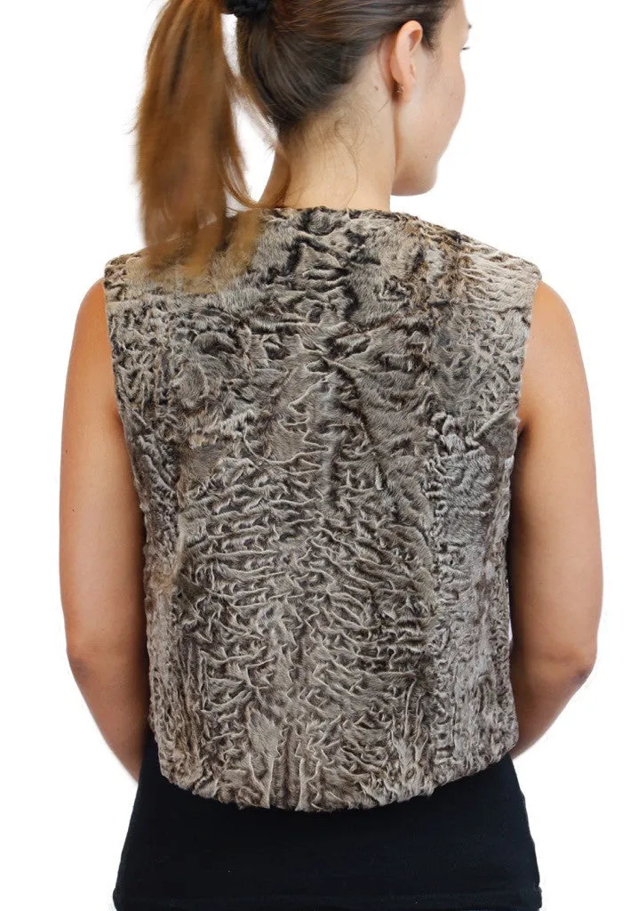 NATURAL GOLDEN RUSSIAN BROADTAIL FUR SHORT WOMEN'S VEST