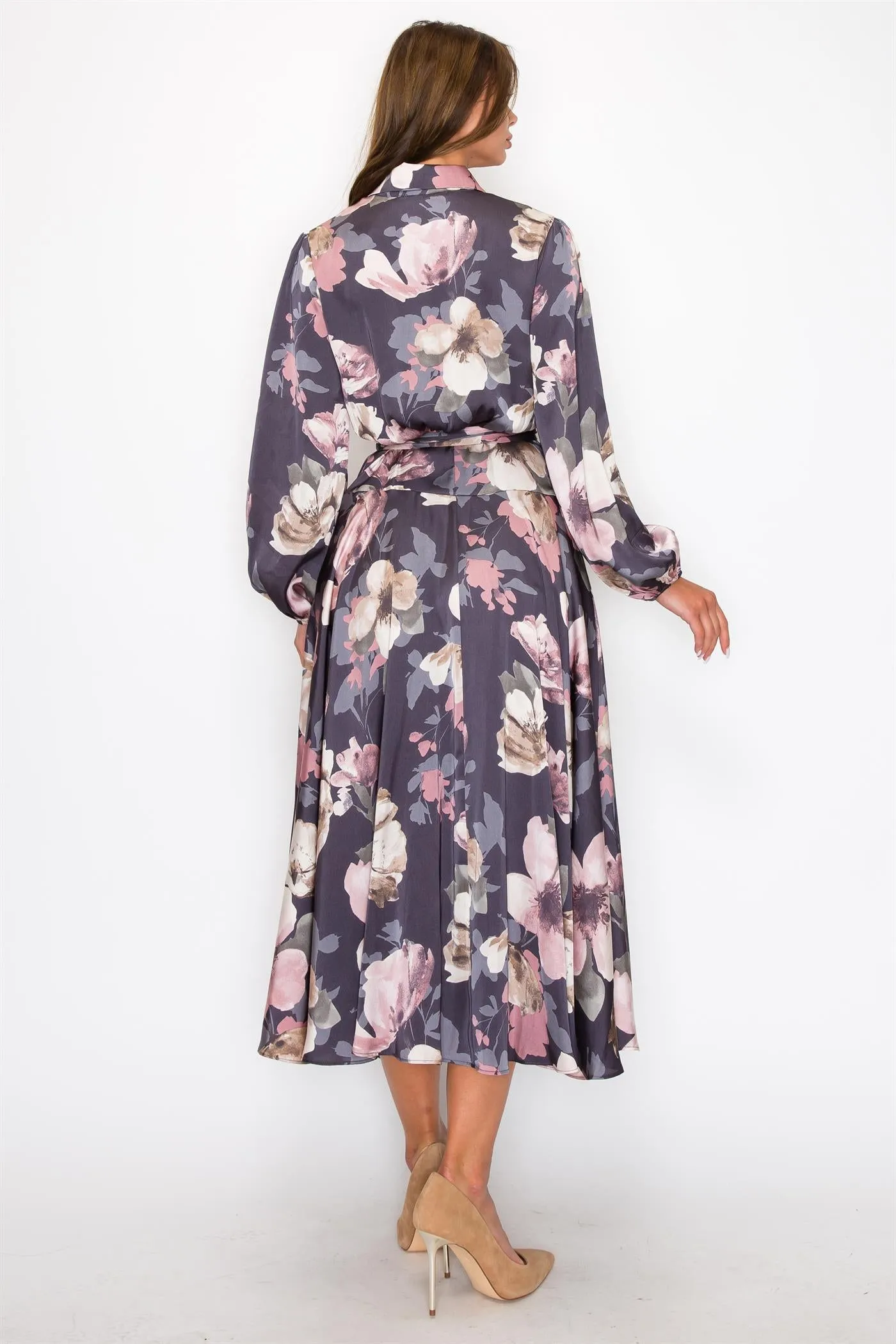 OL24A183-SATIN FLORAL LONG SLEEVE V-NECK WRAP MAXI DRESS