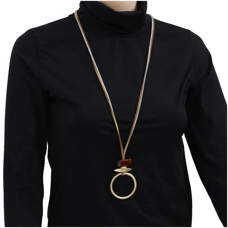 Opera Round Pendant Long Necklace