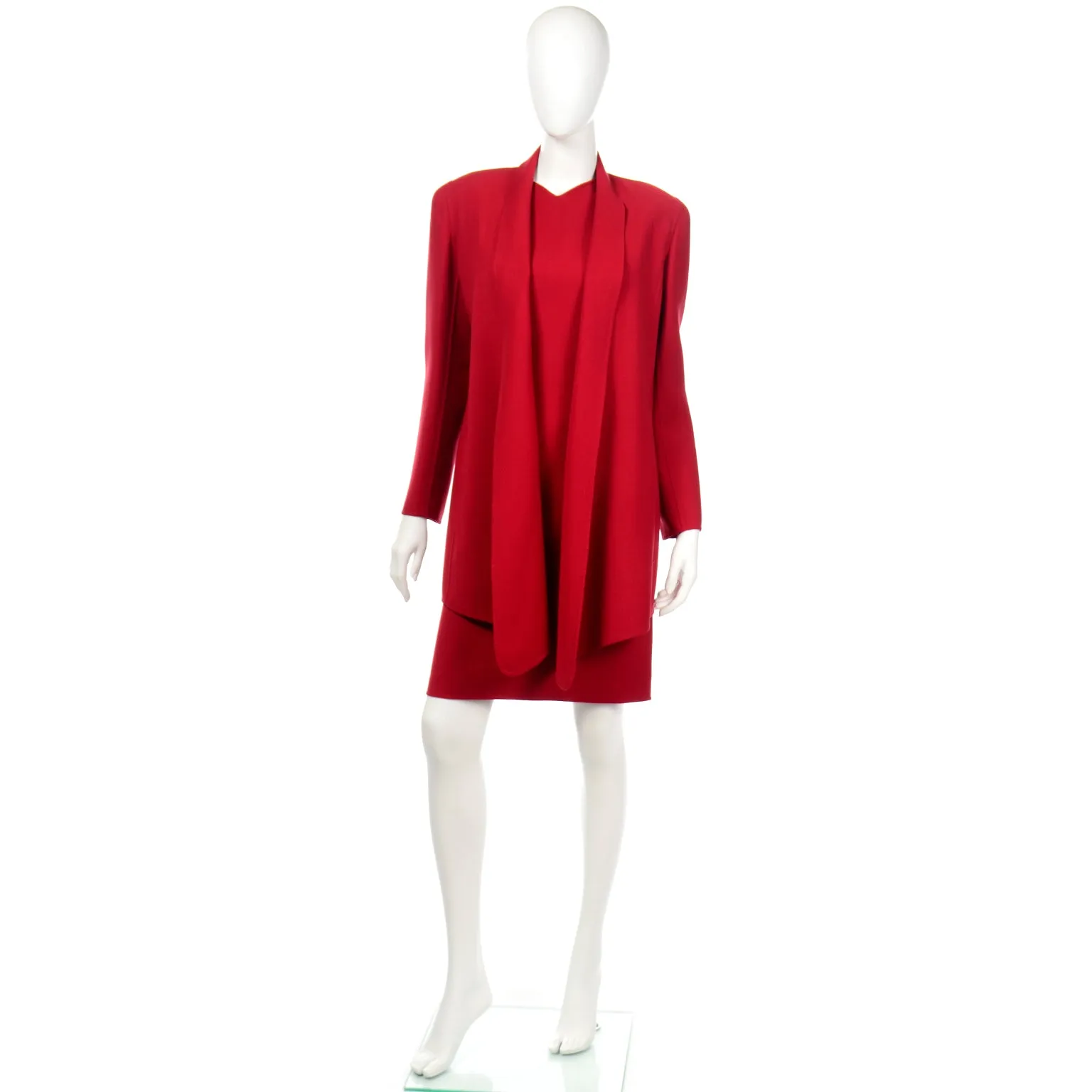 Oscar de la Renta Vintage Red Wool Jacket Coat and Dress Ensemble