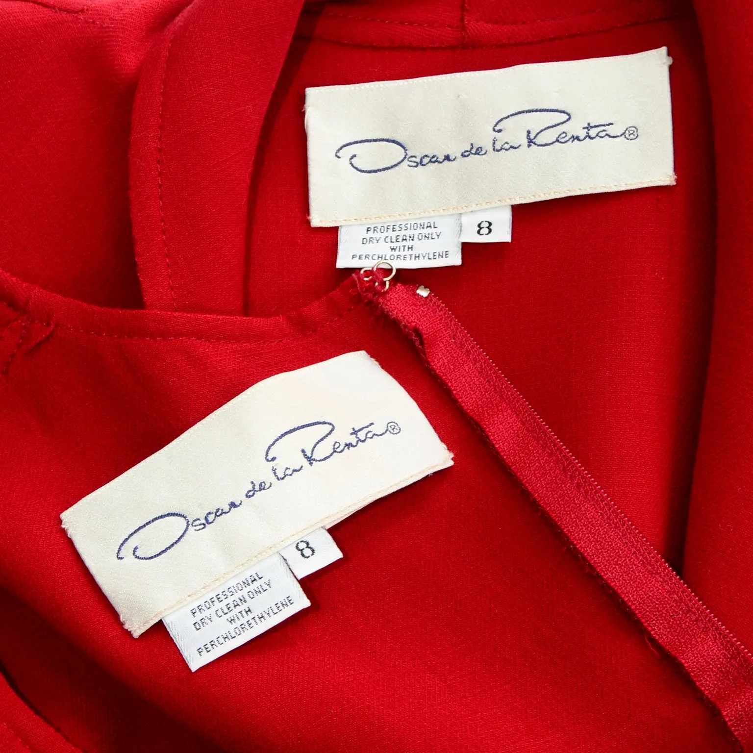 Oscar de la Renta Vintage Red Wool Jacket Coat and Dress Ensemble