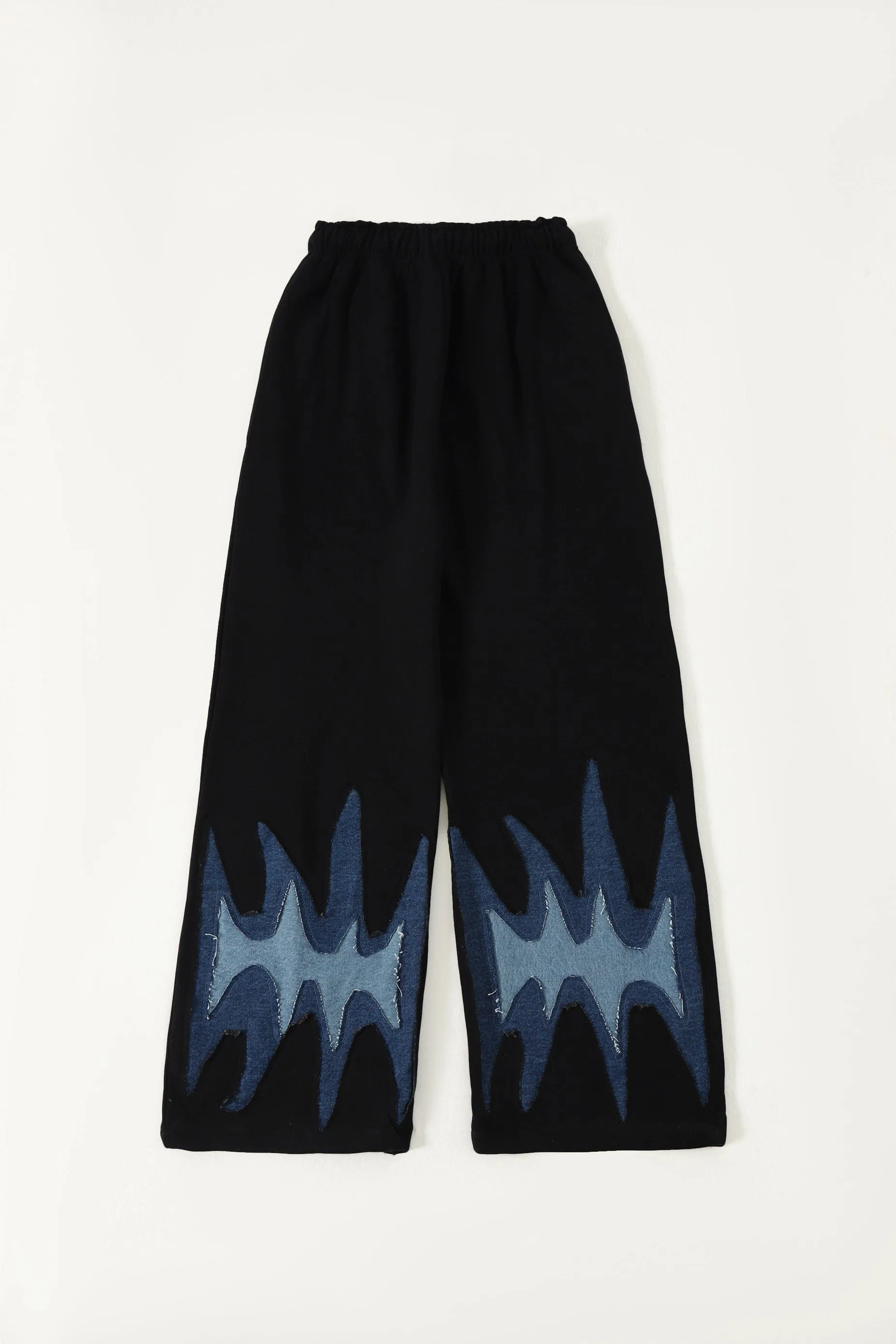 PANELED FLEECE AND DENIM SWEATPANTS