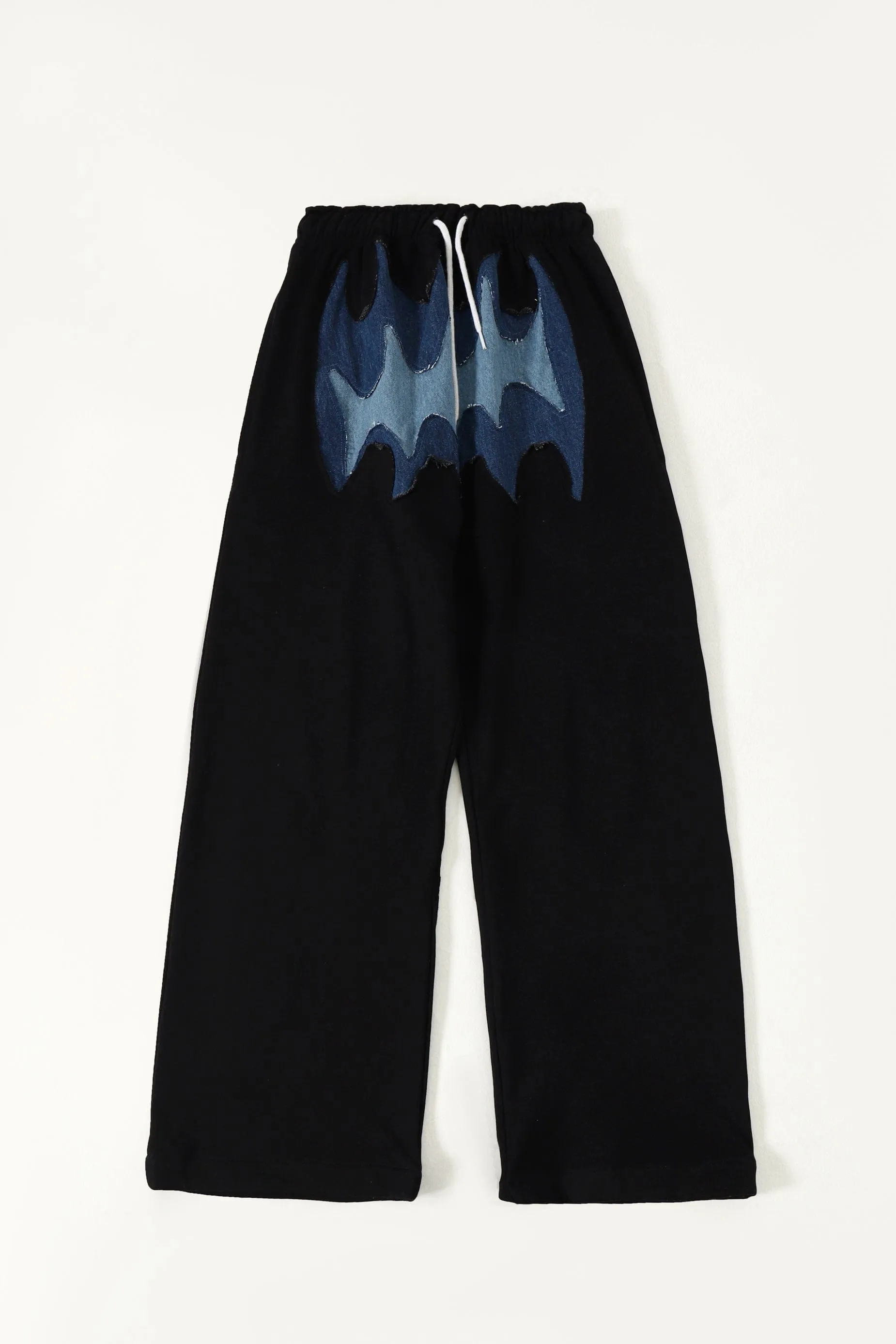 PANELED FLEECE AND DENIM SWEATPANTS