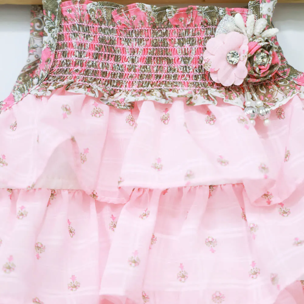 Pink Layered Skirt With Top Co-Ord Set