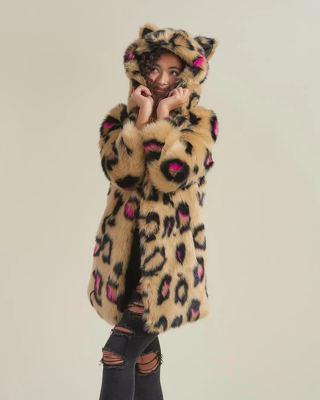 Pink Spotted Leopard Classic Faux Fur Coat | Women's