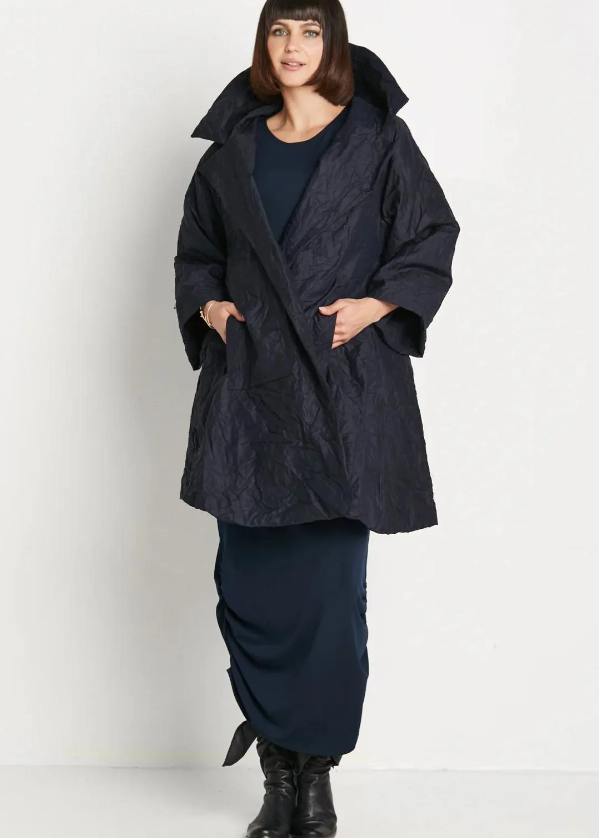 PLANET Crushed Nylon Emily Coat - Midnight