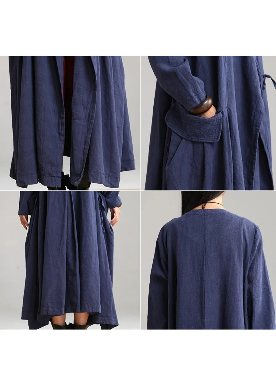 Plus Size Women Ramie Cotton Autumn Loose Long Coat