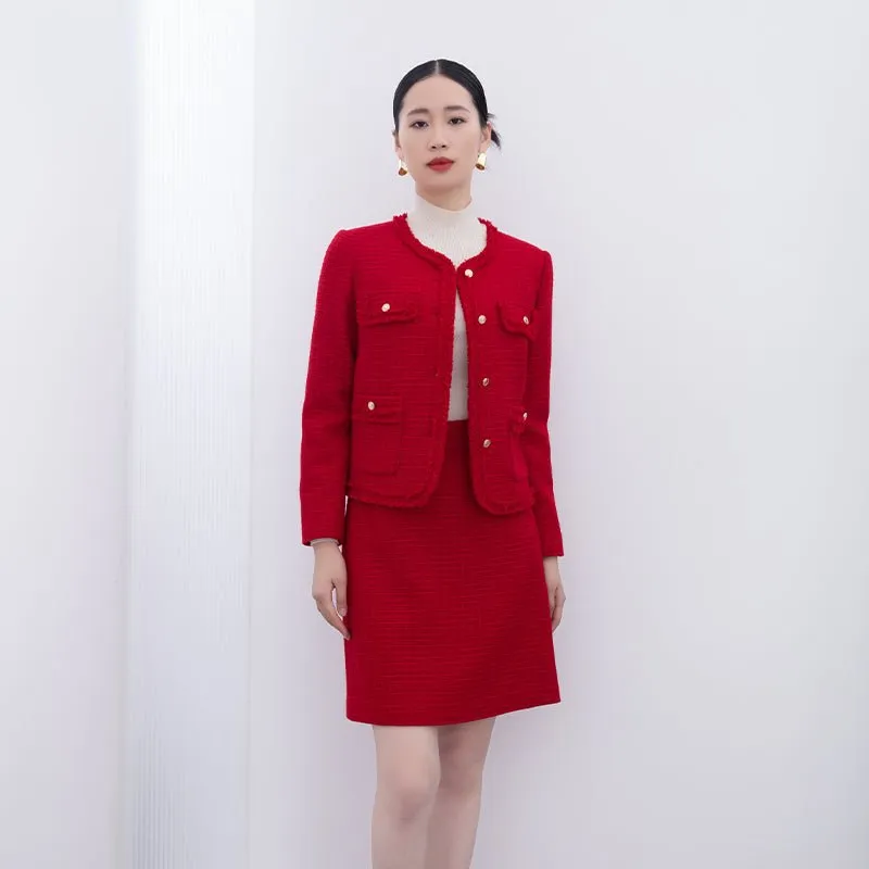 Red Tweed Ruffles Coats