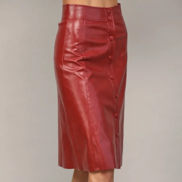 Retro Rebel Front Button Closure Faux Leather Midi Skirt