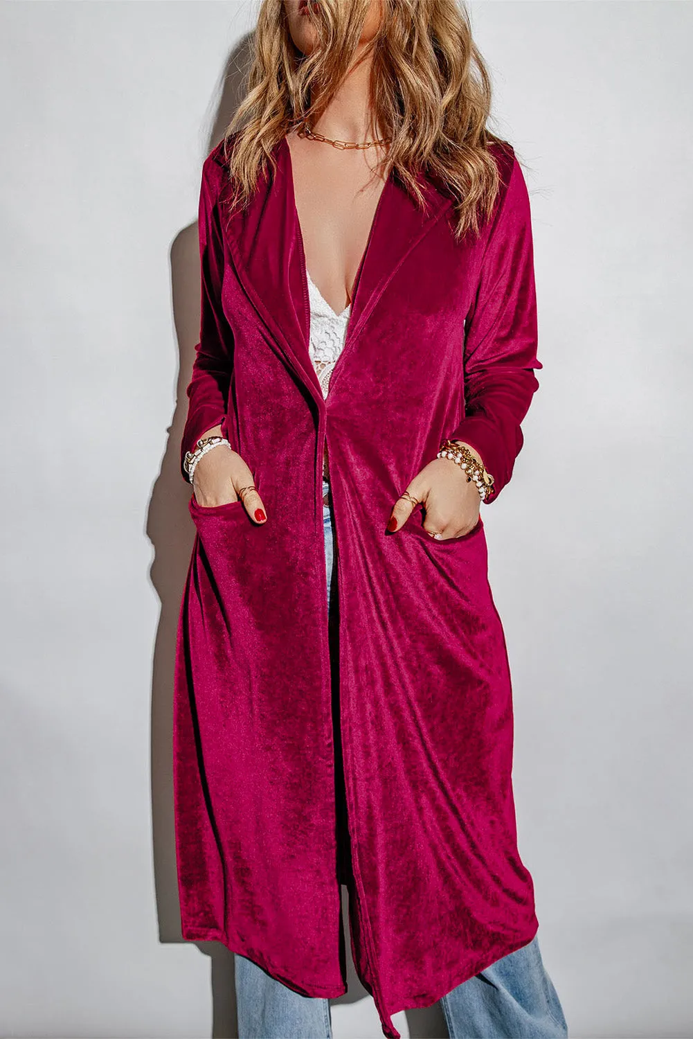 Retro Velvet Long Sleeve Pocket Coat