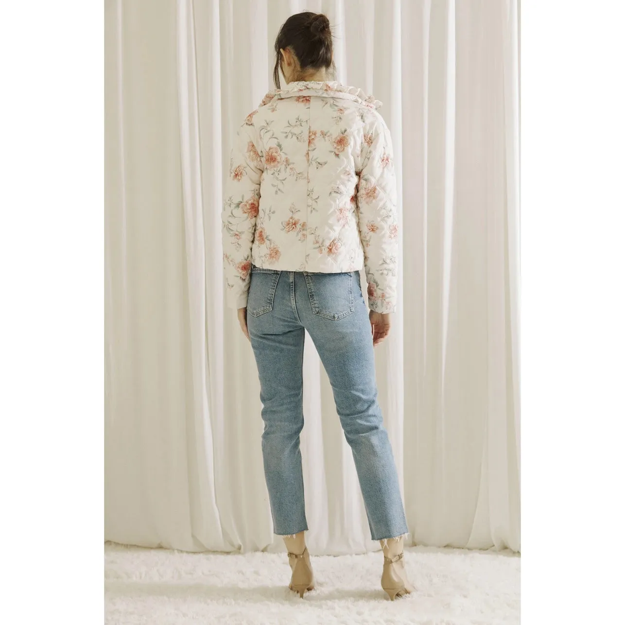 Rose Print Quilted Puffer Jacket