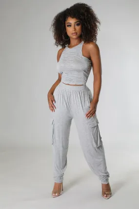 Ruched Cropped Top and Jogger Pants Set