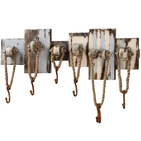 Rustic Nautical Style Pool House Towel Rack with 7 Wall Hooks