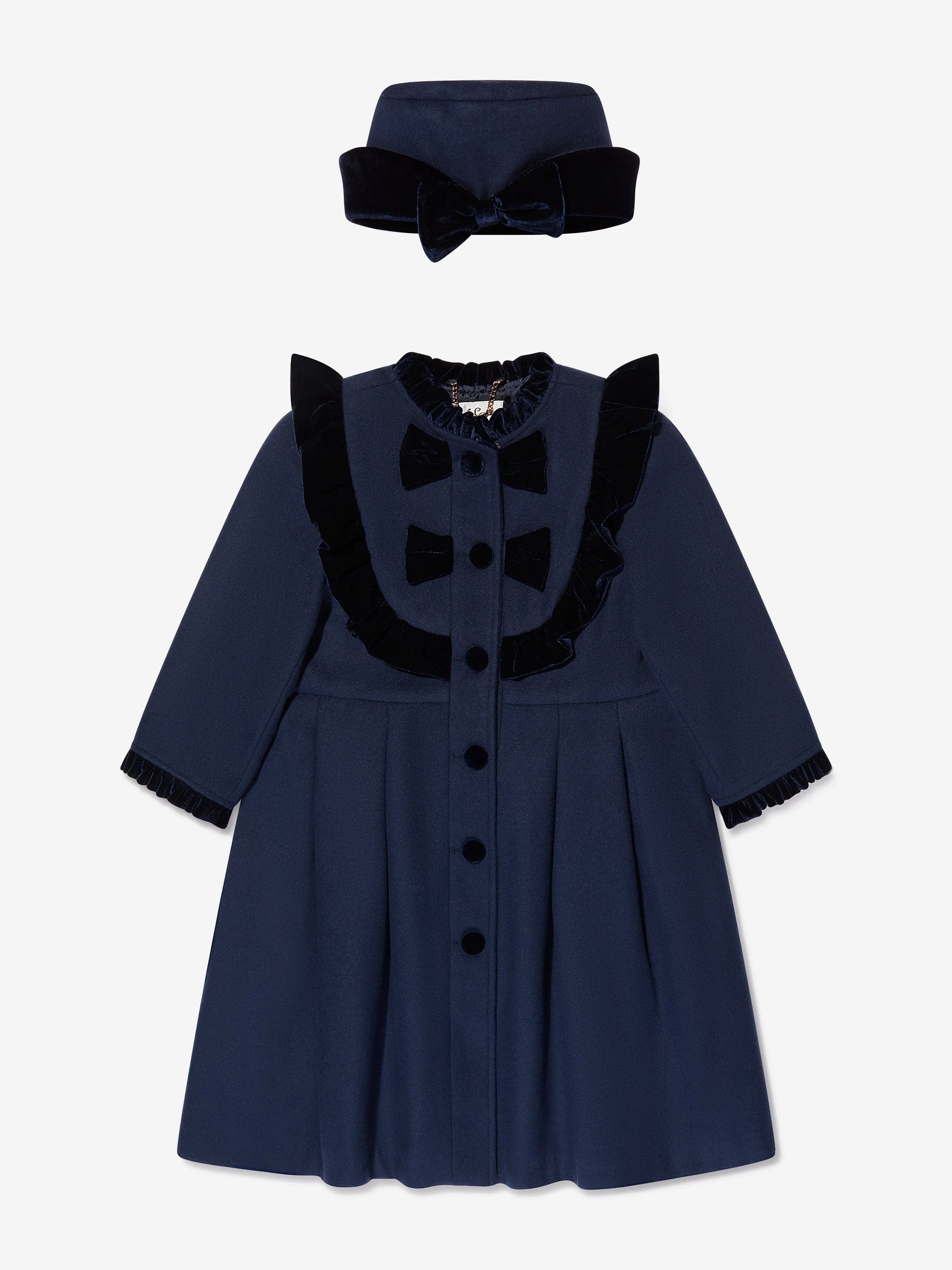 Sarah Louise Girls Coat And Hat Set in Navy