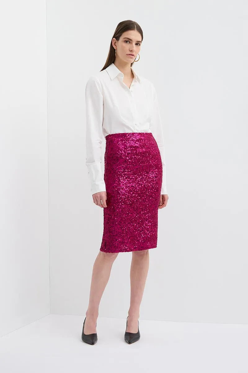 SEQUIN PENCIL SKIRT MAGENTA