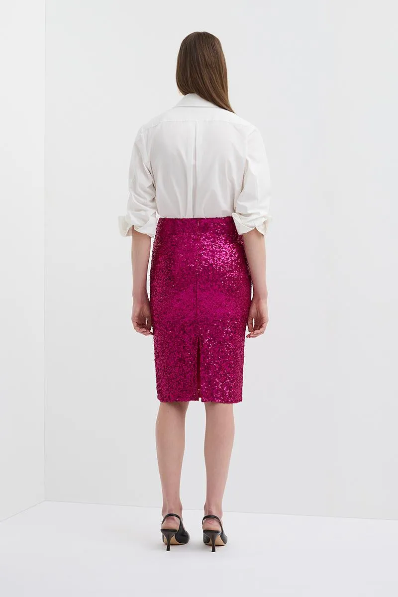 SEQUIN PENCIL SKIRT MAGENTA