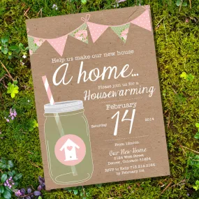 Shabby Chic Pink and Sage Housewarming Invitation