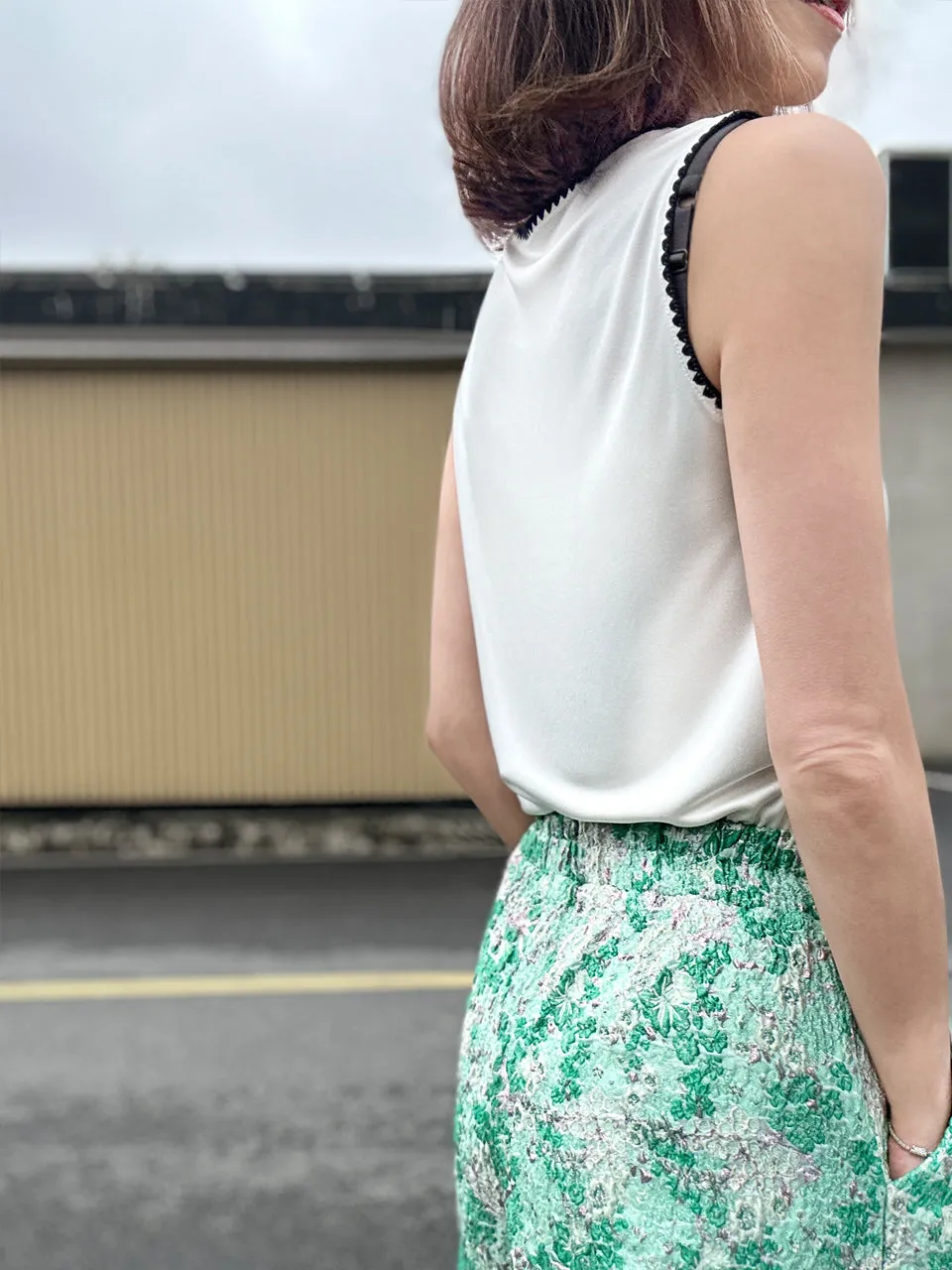 Silky White Contrast Scallop Trim Jersey Tank