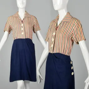 Small 1940s Striped Wrap Dress