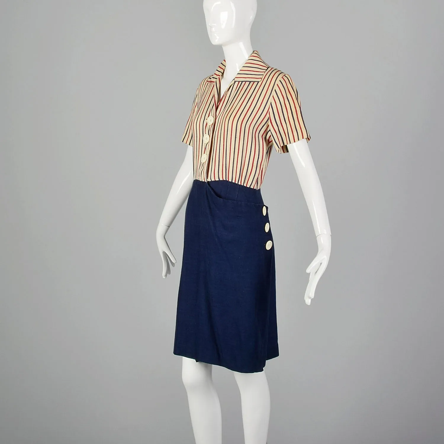 Small 1940s Striped Wrap Dress