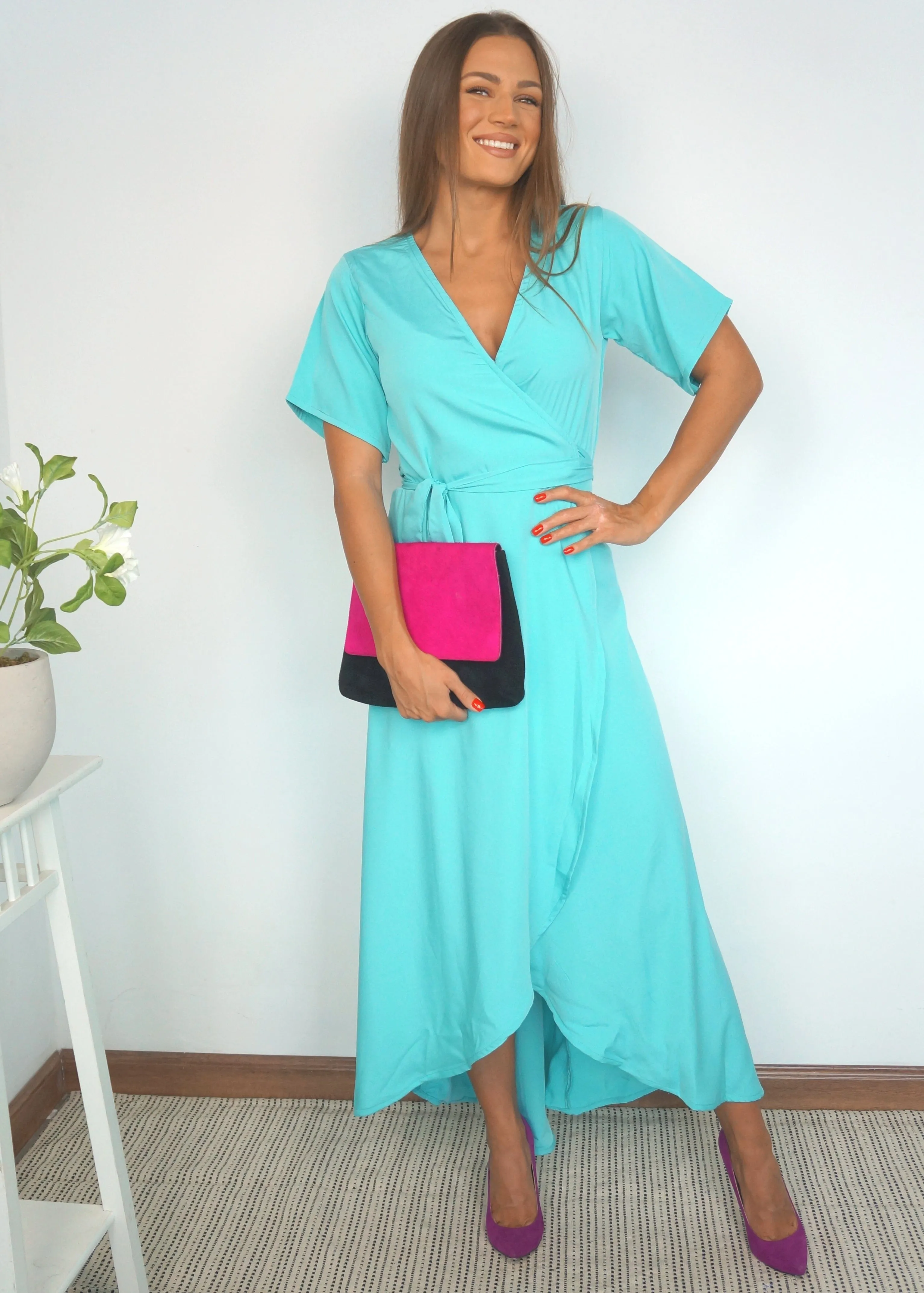 The Maxi Wrap Dress - Turquoise Skies