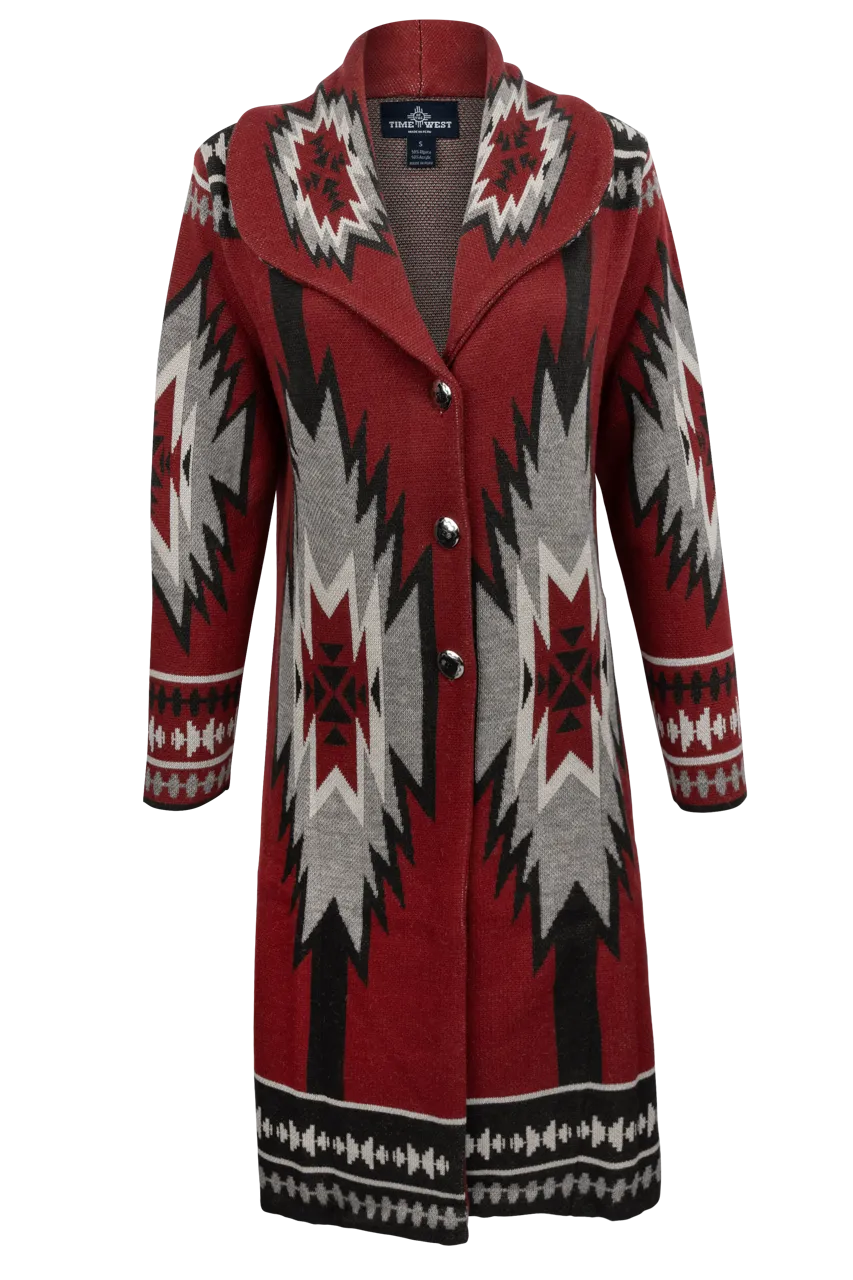 Time of the West Southwestern Sweater Coat - Red