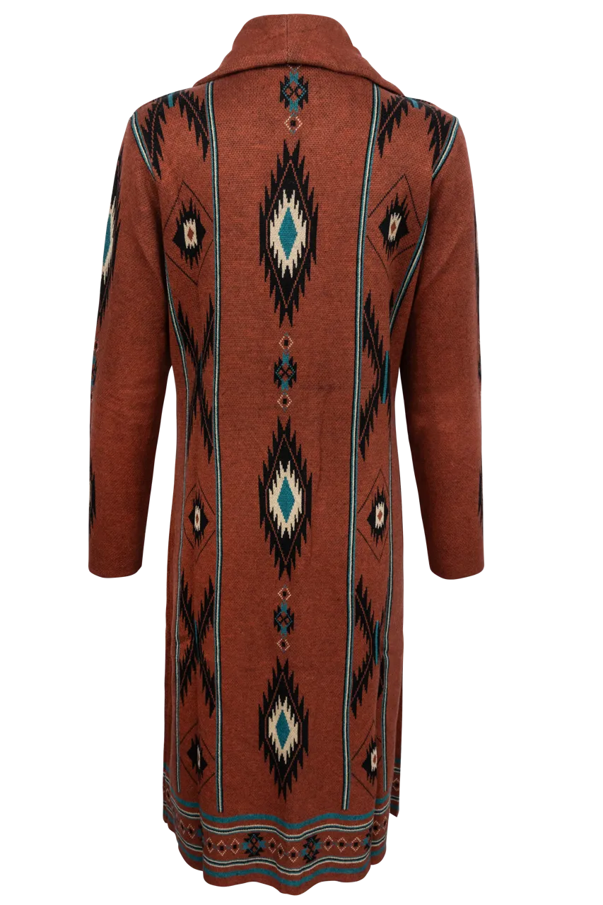 Time of the West Southwestern Sweater Coat - Rust