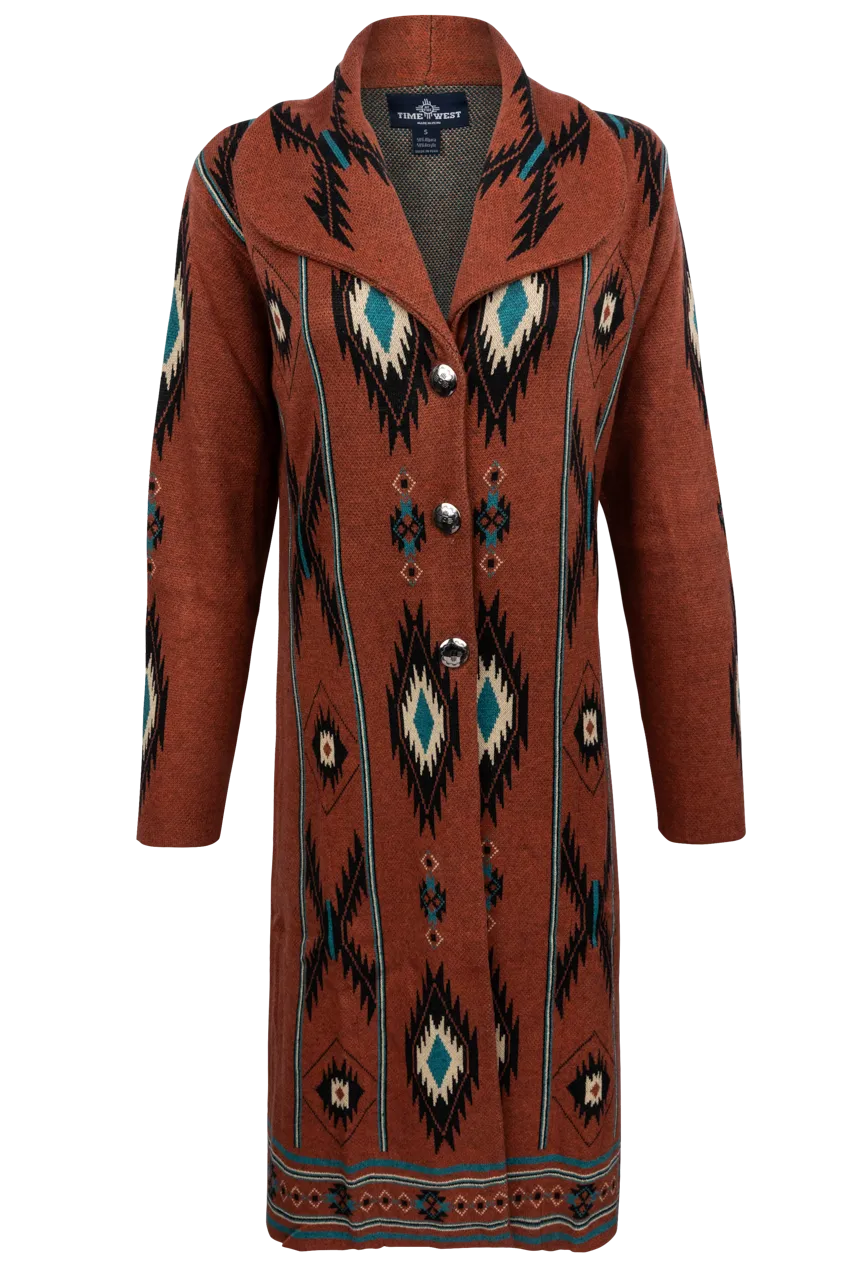 Time of the West Southwestern Sweater Coat - Rust