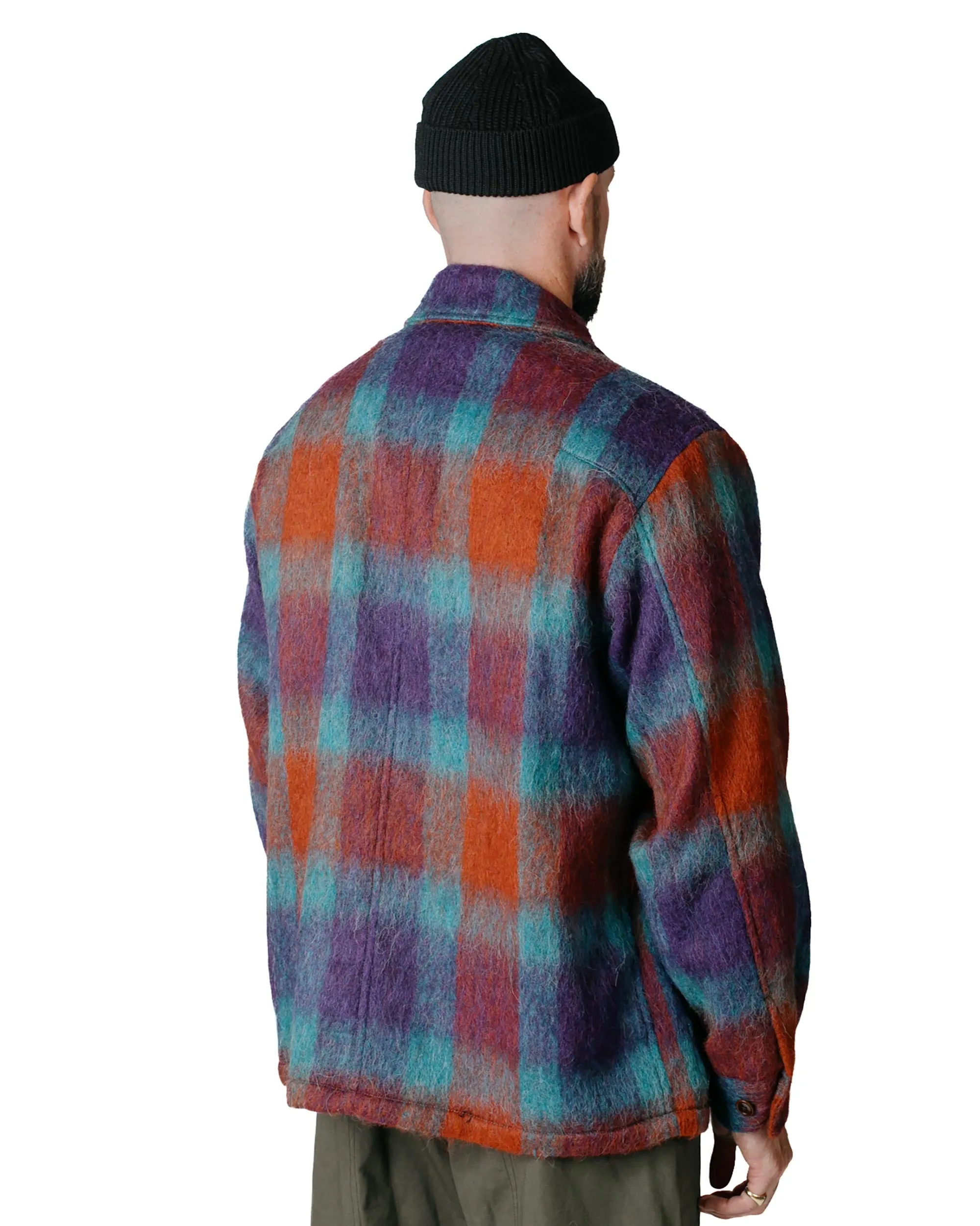 ts(s) Bird Watching Jacket Large Plaid Wool Blend Shaggy Cloth Purple/Red/Blue