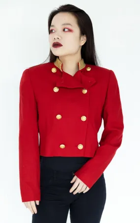 VINTAGE Red Wool Military Buttoned Glam Rock Jacket