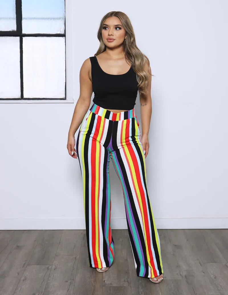 Wild Soul Multi-Color Striped High Rise Wide Leg Pants