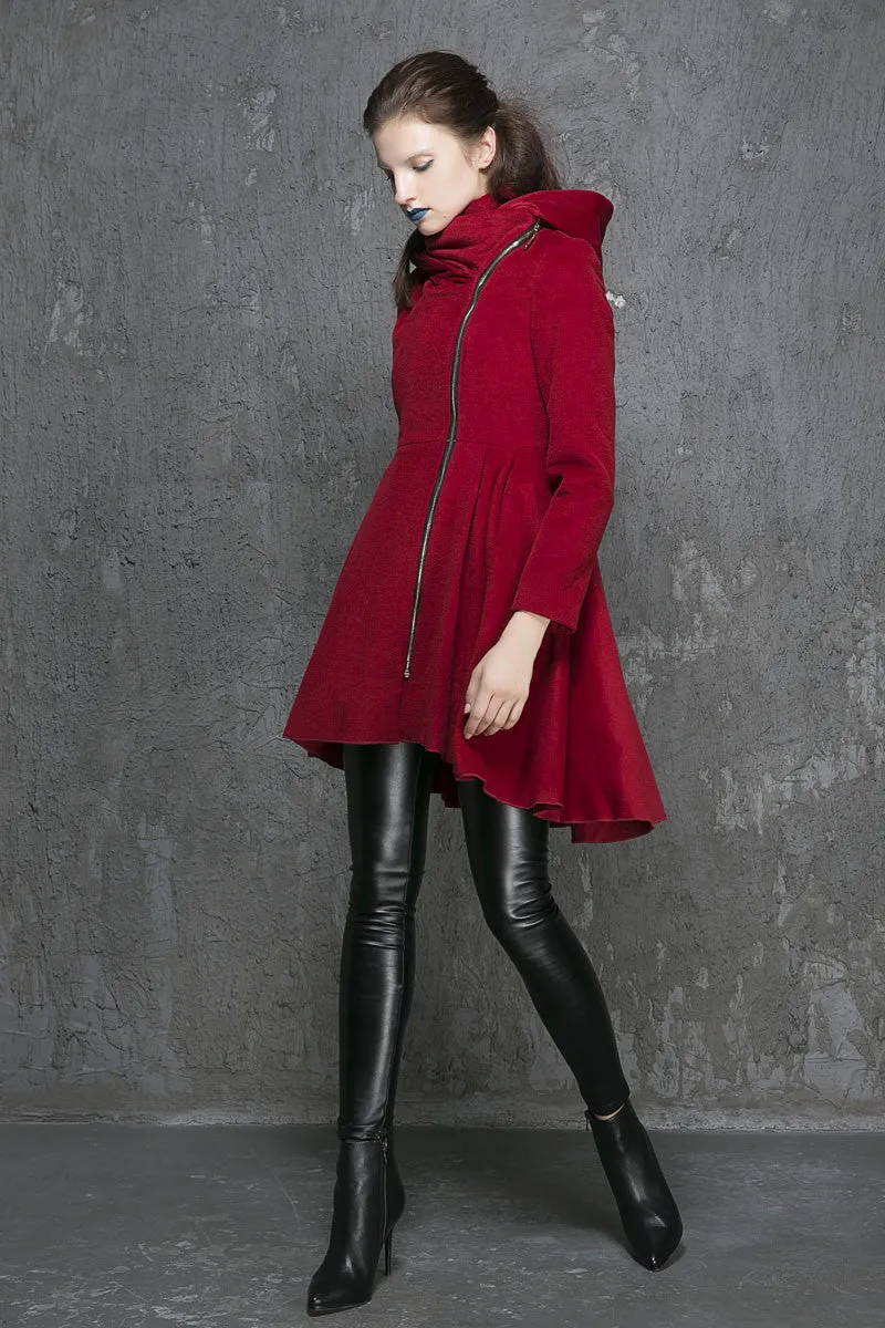 Wine red wool coat winter women coat (1355)