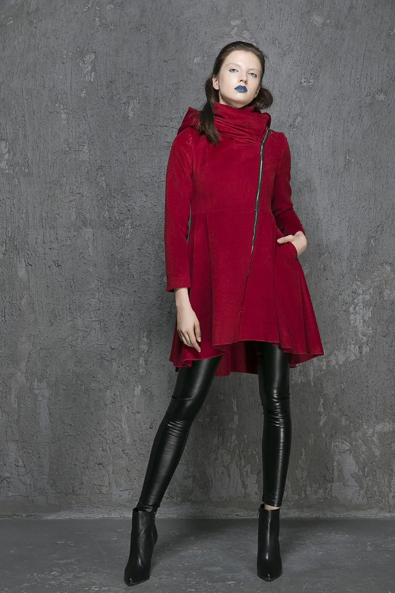 Wine red wool coat winter women coat (1355)