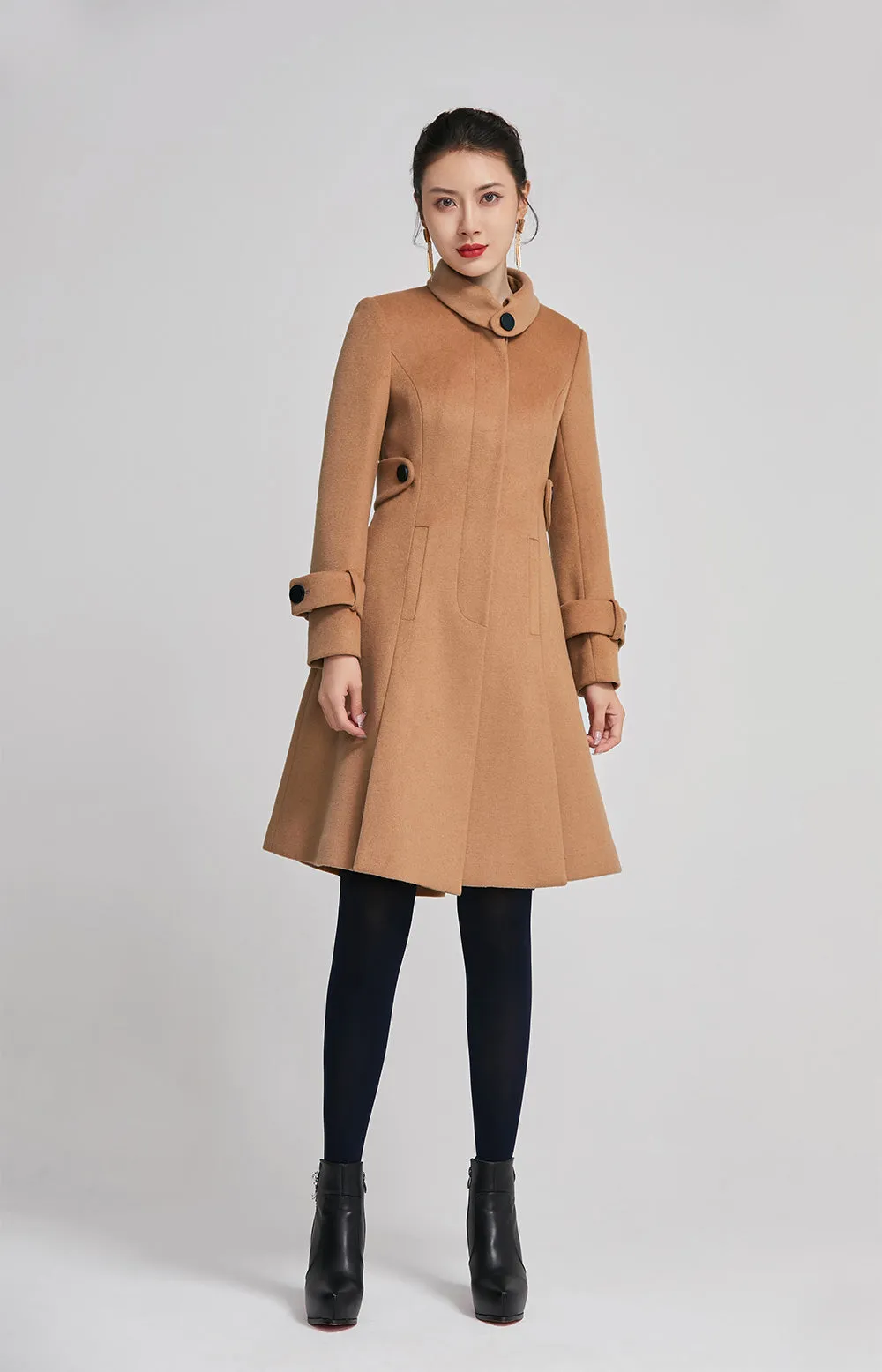 winter wool brown elegant long coat 2263