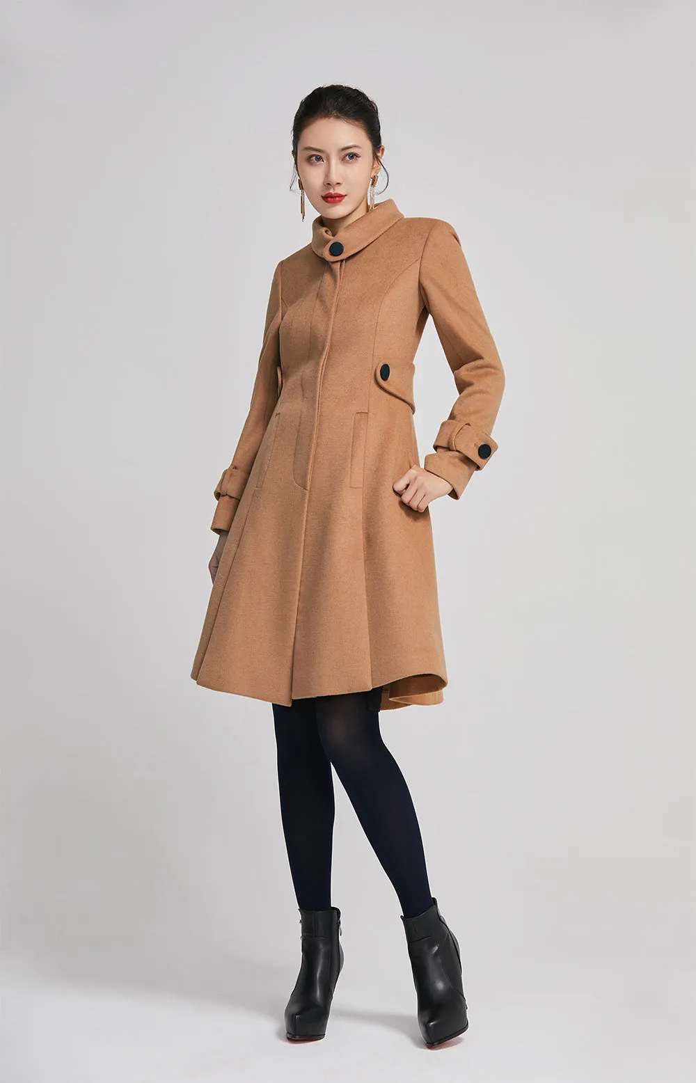 winter wool brown elegant long coat 2263