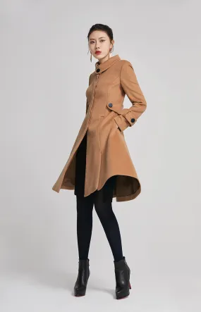 winter wool brown elegant long coat 2263