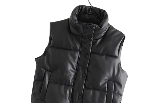 Womens Caroline Genuine Lambskin Leather Puffer Vest