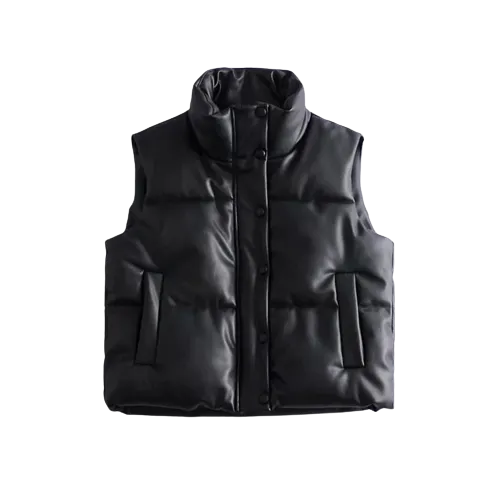 Womens Caroline Genuine Lambskin Leather Puffer Vest