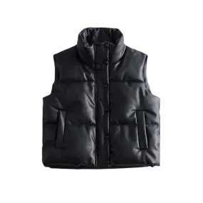 Womens Caroline Genuine Lambskin Leather Puffer Vest