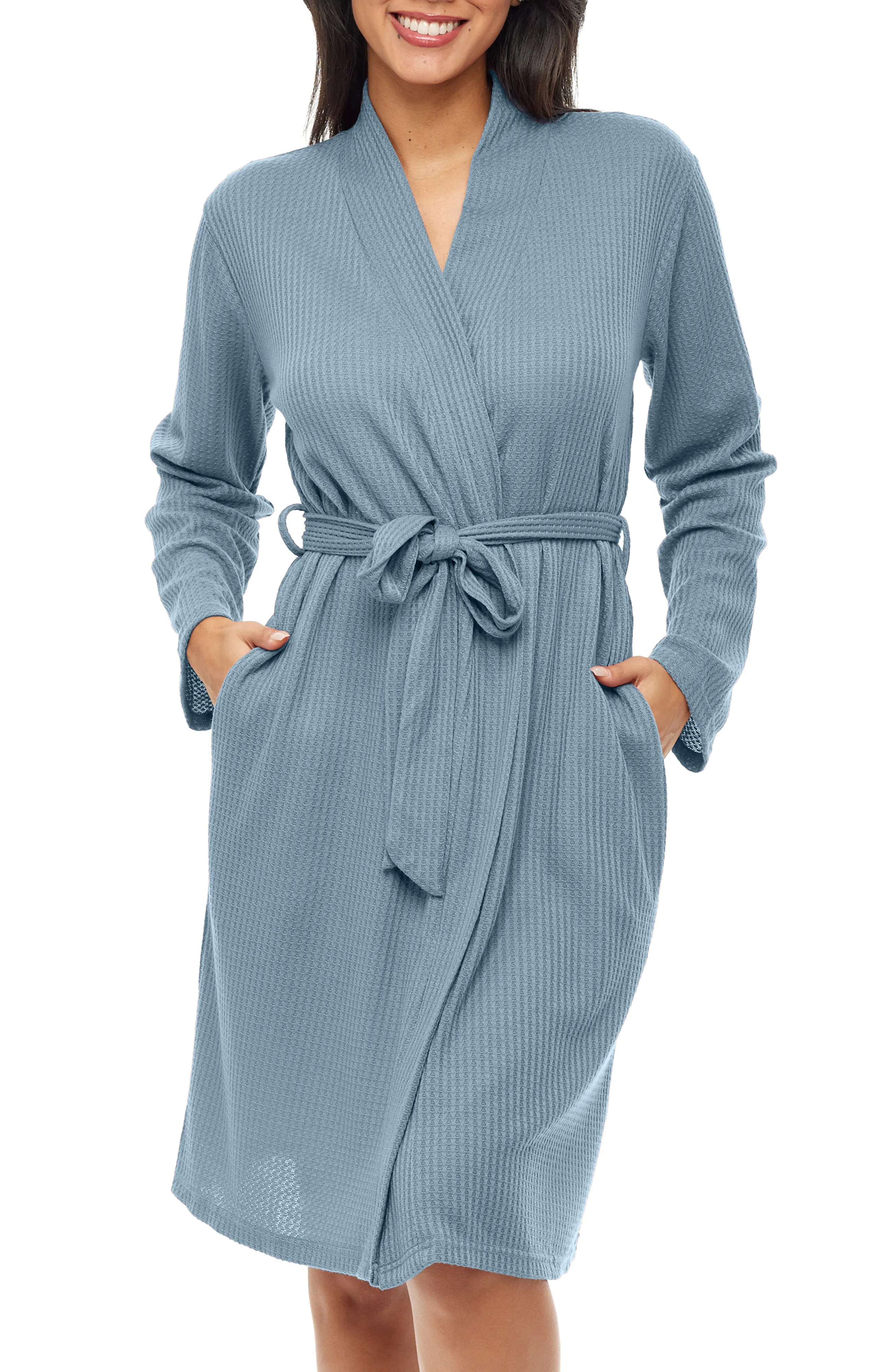 Women's Knit Wrap Robe with Pockets, Lightweight Bathrobe