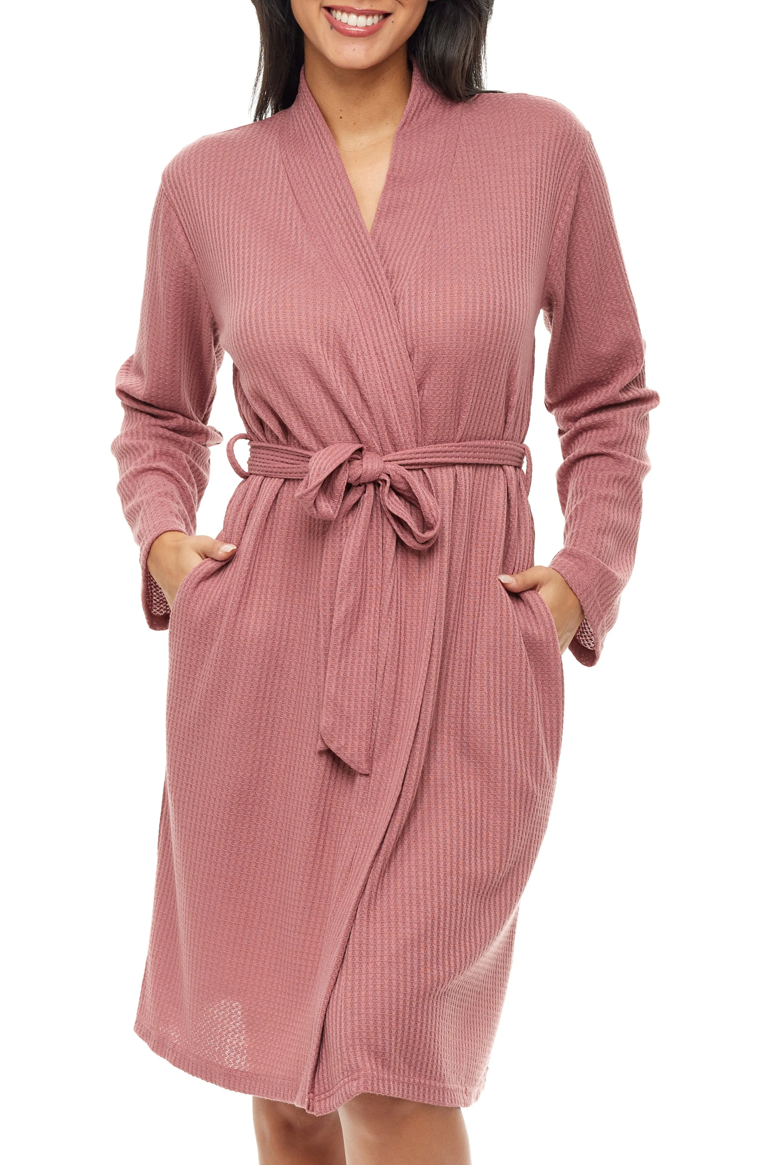 Women's Knit Wrap Robe with Pockets, Lightweight Bathrobe