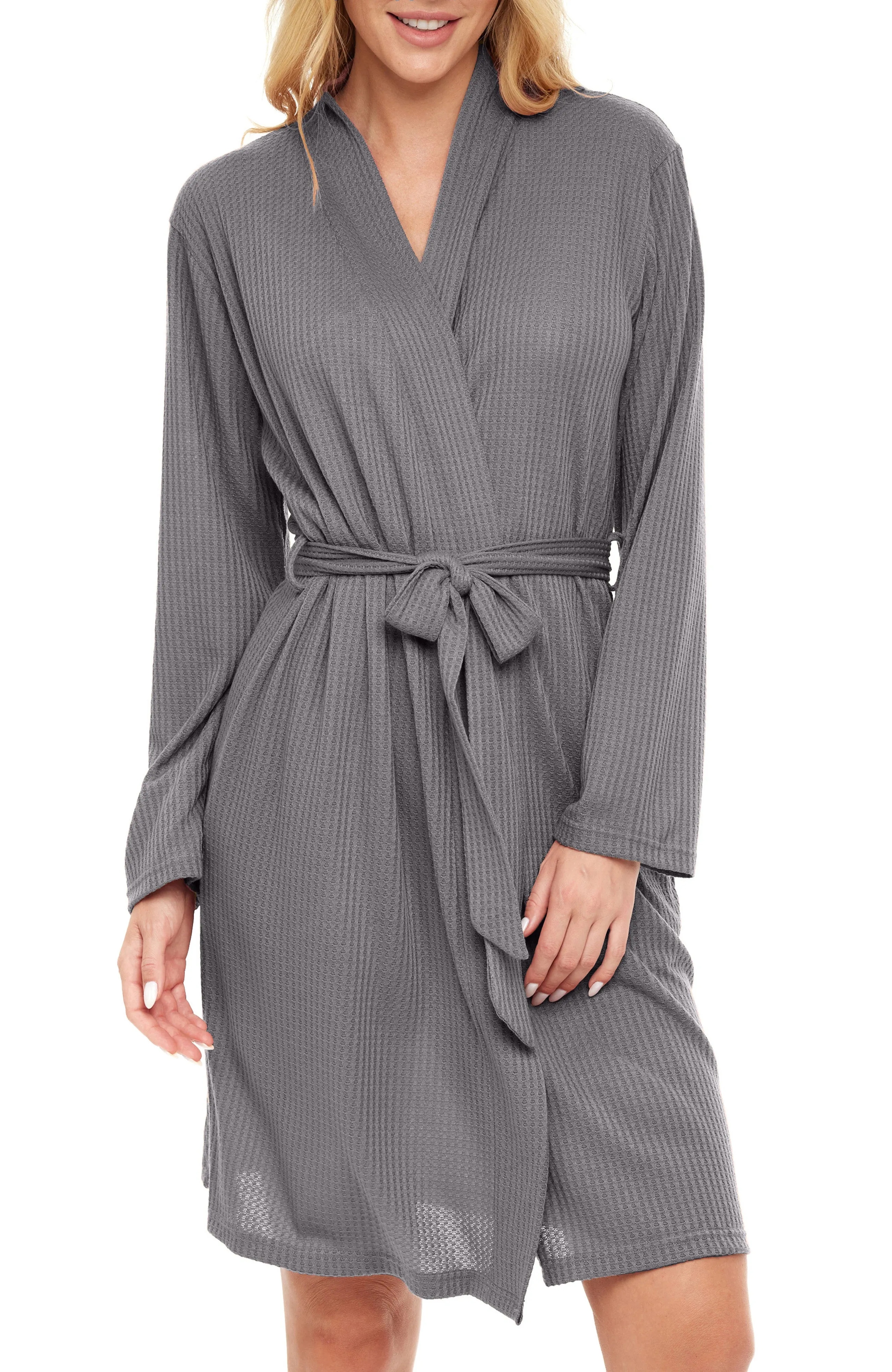 Women's Knit Wrap Robe with Pockets, Lightweight Bathrobe