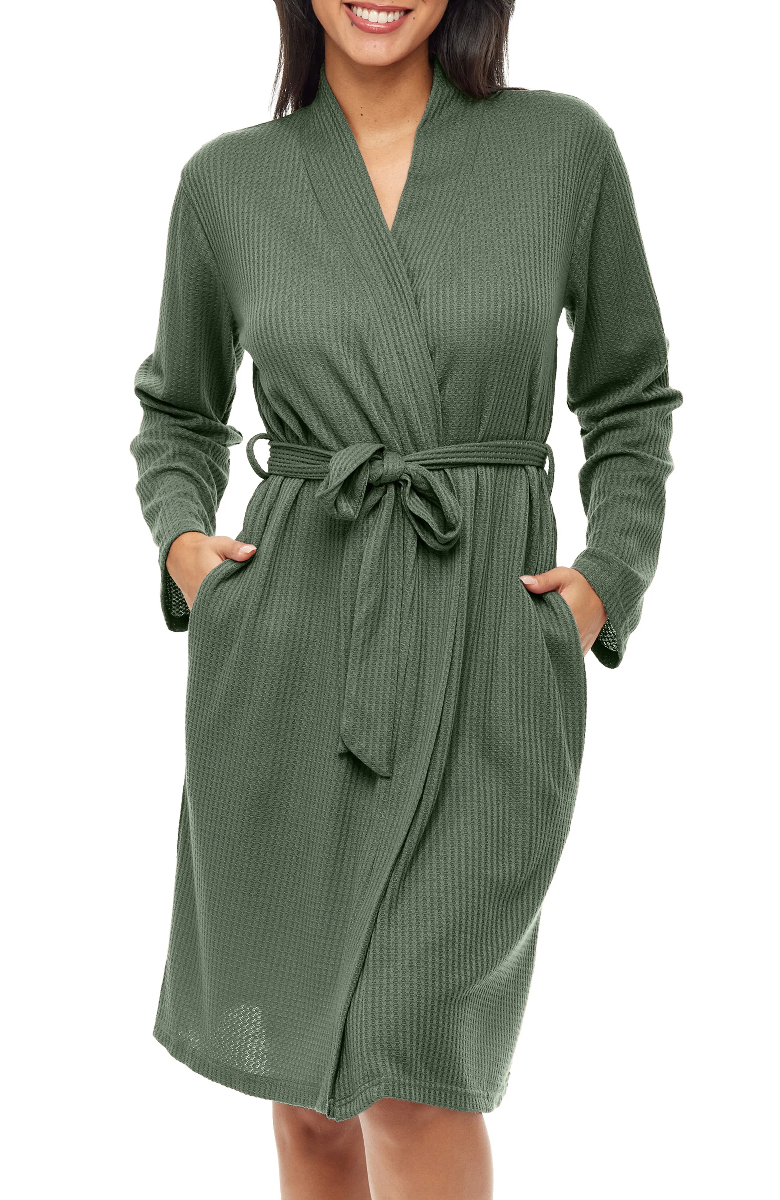 Women's Knit Wrap Robe with Pockets, Lightweight Bathrobe