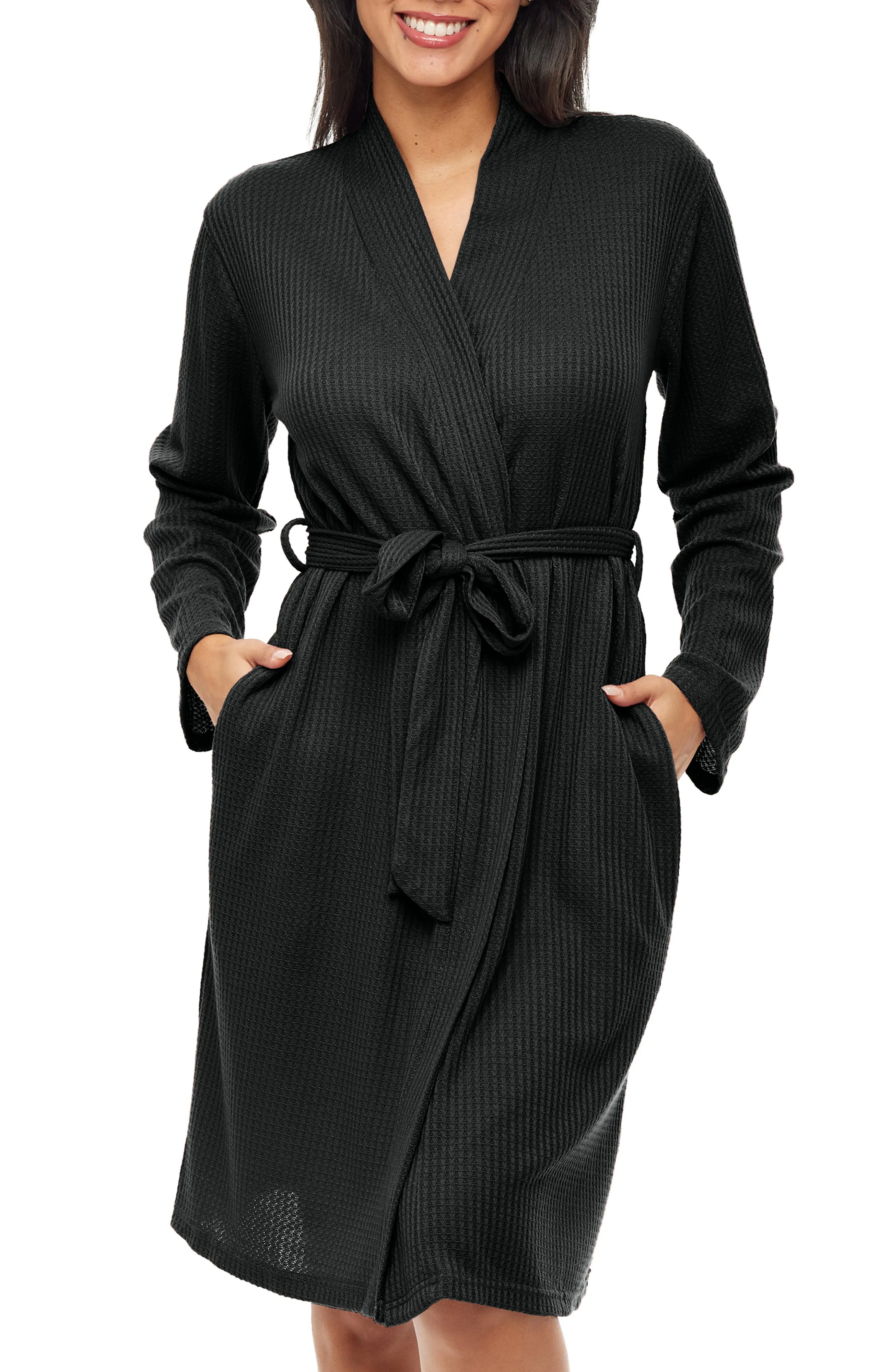 Women's Knit Wrap Robe with Pockets, Lightweight Bathrobe