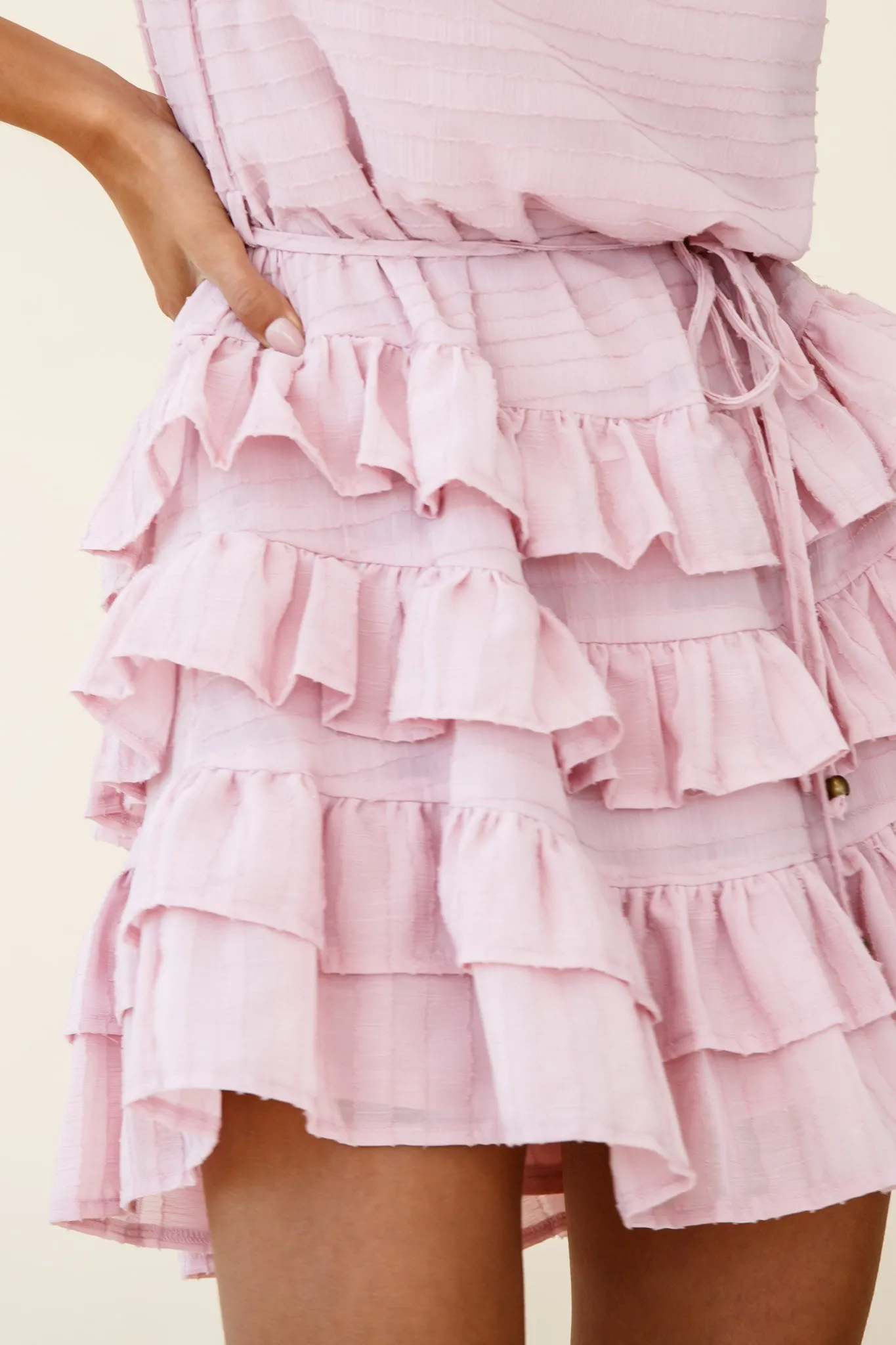 Zayah Sleeveless Layered Frill Dress Blush